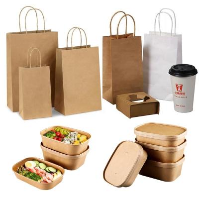 China Wholesale Recyclable Kraft Paper Shopping Bag Packaging Takeaway Handbags for sale