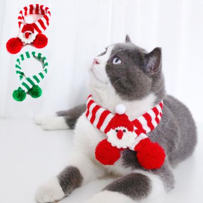 China Amazon DETACHED New Cat Scarf Pet Knitted Wool Striped Christmas Bib Adjustable Christmas Cat Collar Small Dog for sale