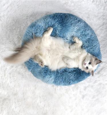 China Long Faux Fur Travel Pet Bed Comfortable Waterproof Plush Donut Round Dog Bed Dropshipping Soft Washable Cat Bed Removable Pet Cushion for sale