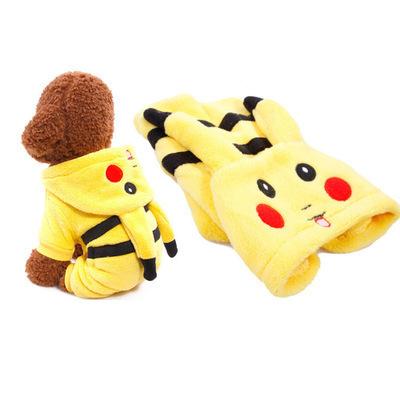 China Wholesale Winter Sustainable Christmas Cartoon Apparel For Pets Coral Fleece Padded Puppy Apparel Pikachu Apparel Warm Dog Hoodies for sale