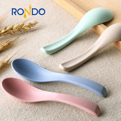 China Viable Biodegradable Rice Feeding Logo Tasting Round High Quality Colored Wheat Straw Plastic Spoon for sale