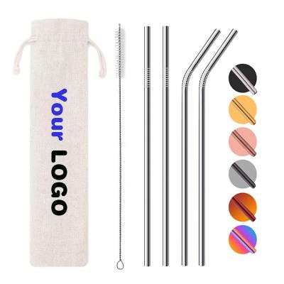 China Amazon Viable Suppliers Eco-Friendly Wholesale Hot Sale Stainless Steel Metal Straws With Logo Metal Bag Customized Drinking Straw for sale