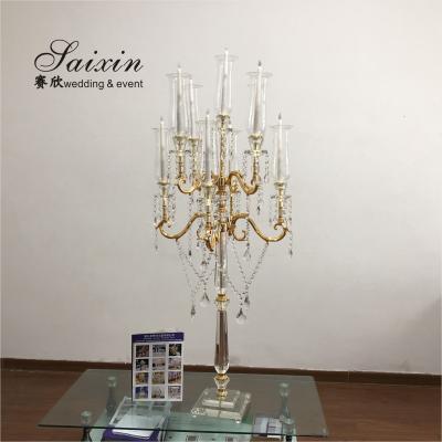 China Hot Selling ZT-200G crystal/metal wedding table centerpiece decoration luxury tall metal crystal candelabra for sale