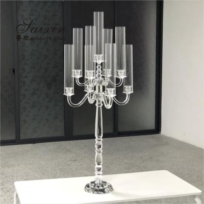 China Wedding Centerpieces Gorgeous Wedding 9 A.M. Glass Cylinder Crystal Candelabra for sale