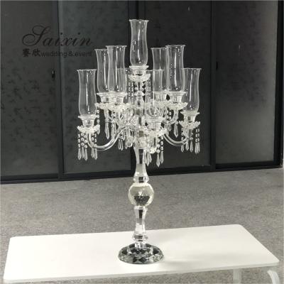 China Wedding factory wholesale saixin crystal candelabra 9am glass candle holder for wedding home decor for sale