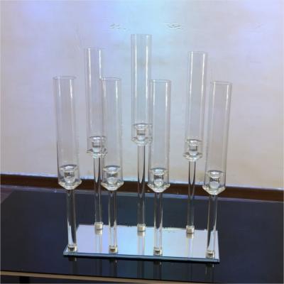 China Custom Made Shinning Saixin Low Crystal Glass Goblet Candle Holder For Wedding Centerpiece for sale