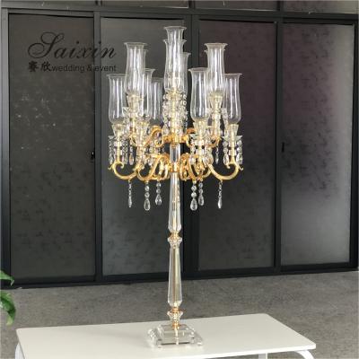 China Wholesale Weddings ZT-303C Weddings ZT-303C Wedding Crystal Candle Holders Custom Hurricane Gold Glass 1PM Decoration for sale