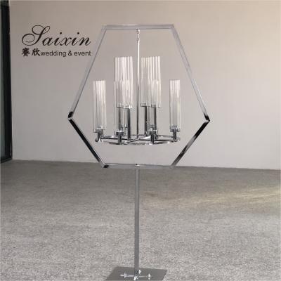 China New ZT-405H Luxury Custom Silver Hexagon Frame Stand Midnight Hanging Metal Chandelier For Weddings for sale