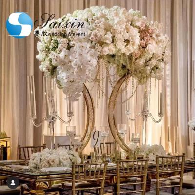 China ZT-453 European style luxury event decoration gold metal flower stand wedding centerpieces for sale