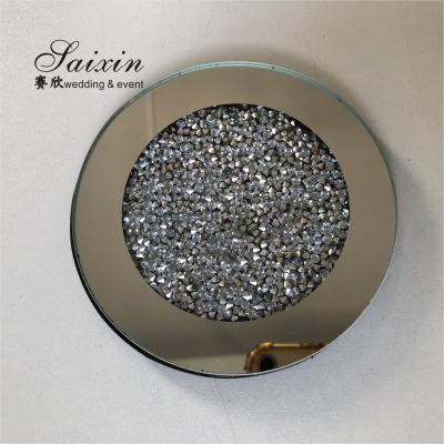 China Factory Wholesale Round Mirror Diamond Stocked Glass Crystal Coaster for sale