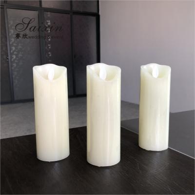 China 2021 European Style Battery Operated Warm White LED Flat Pillar Flickering Candles For Wedding Candelabras for sale