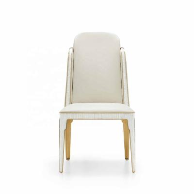 China Modern High Quality Fabrics Leather Dining Chair Comfortable Upholstered Dining Chair White Dining Chairs for sale