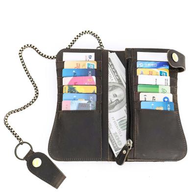 China Promotional Crazy Long Slim Men's Anti-theft Wallet Genuine Leather Men's Chain Anti-theft Wallet for sale