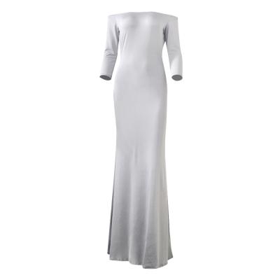 China 2021 New Product Breathable Women European and American Long Waist Strapless Three Quarter Dress High Sleeves Gray Dress for sale