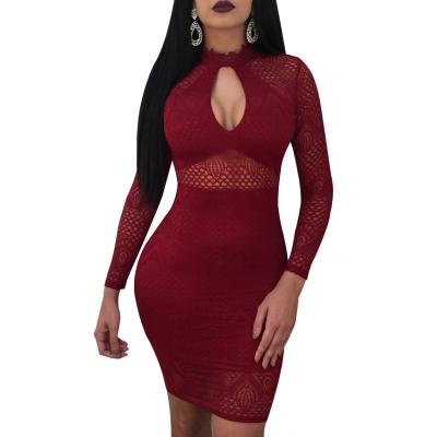 China 2021 Summer Women's Breathable Spring And Explosive Lace Long Sleeve Hollow Split Irregular Dress for sale