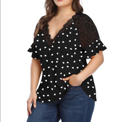 China European and American loose hollow large size short sleeve polka dot T-shirt ladies viable casual tops plus size T-shirts for sale