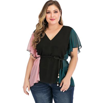 China Viable Plus Size Women's Blouse Tunic Top Stitching Loose Wholesale Supply for sale