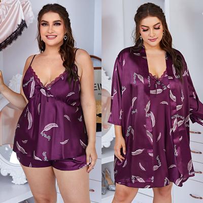 China Plus size wholesale 2021 summer new ladies home service suit four-piece pajamas large size suspender shorts for sale