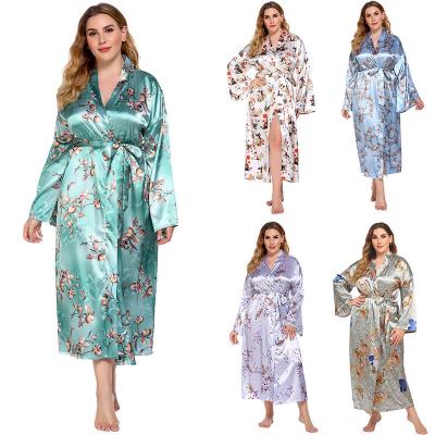 China Plus size new big millimeter plus size home pajamas silk new satin printed pajamas for sale