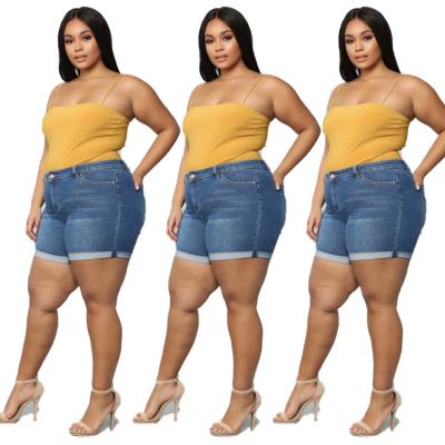 China Breathable European And American Plus Size Denim Womens Stretch Denim Plus Size Shorts for sale