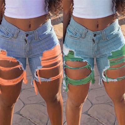 China European and American casual denim shorts new viable fashion spot denim ripped denim shorts plus size women's jeans for sale