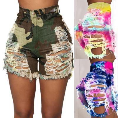 China Anti-wrinkle European and American sexiest women's waist cut cut camouflage hollow denim plus size shorts for sale