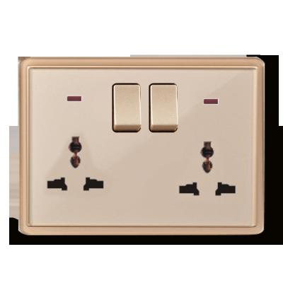 China Dual 250V 3 Pin British Residential/Multi-Purpose Rectangular Twin Wall Socket Multifunctional Power Switch Socket With Light for sale