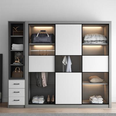 China Nordic Modern Minimalist Home Furniture Bedroom Wardrobe Modern Design Sliding Door Glass Panel Wardrobe for sale