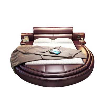 China Wholesale Modern Luxury Comfort Bedroom Furniture Cheap Leather Round Bed With Upholstered Headboard for sale