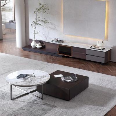 China Solid wood square coffee table luxury living room (the other) slate TV cabinet adjustable modern minimalist telescopic light combination coffee table for sale