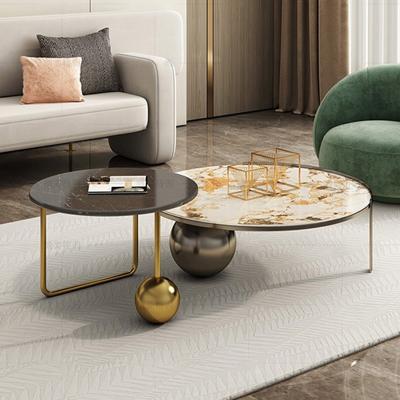 China Extremely modern side table household side table combination (height) rock panel light luxury coffee table adjustable light luxury round furniture for sale