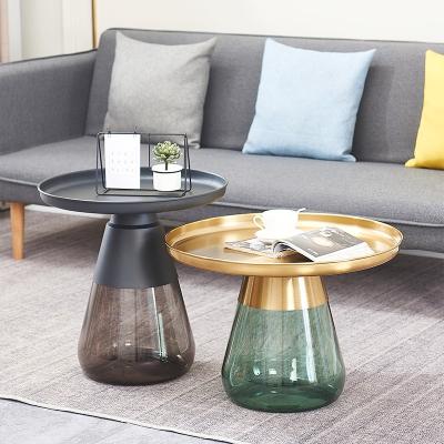 China Living room side table (height) household coffee table glass combination round height adjustable glass coffee table combination for sale