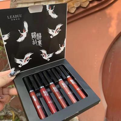 China 5 Color Chinese Style Gift Box Waterproof Lipstick Set Private Label Waterproof Matte Liquid Lipstick Set for sale