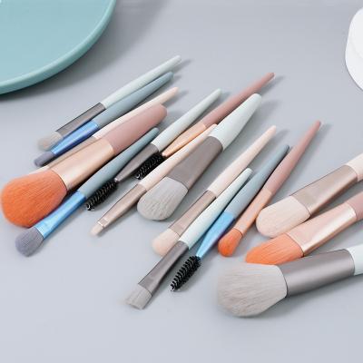 China Macaron Small Silky Soft Nude Colors Vegan Cute Mini Face Makeup Set Brushes Custom Make Up Brushes for sale