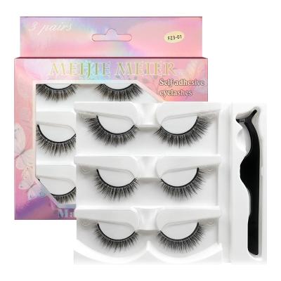 China Wholesale Natural Soft Adhesive Box Cruelty Free Wholesale False Eyelash False Eyelash Individual Fluffy Fur Lash 3d Eyelashes Set for sale