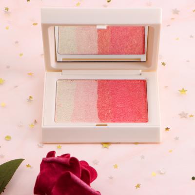 China Waterproof Gradient Glitter Vegan Dye White Case 2 Colors High Pressed Powder Private Label Blush Highlighter 2 in 1 for sale