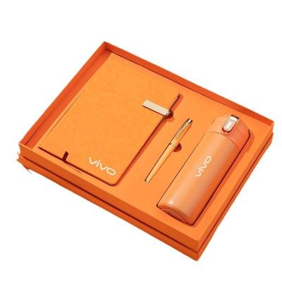 China Agriculture Customize Annual Meeting Company Business Gift Box Luxury Set A5 Pu Leather Notebook With Pen Umbrella Orange Corporate Gift Set for sale