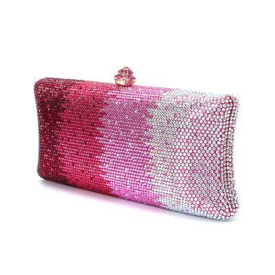 China Waterproof Elegant Women Wine Red Crystal Box Clutch Evening Handbags Wedding Party Bridal Rhinestone Handbags Minaudiere Purse for sale