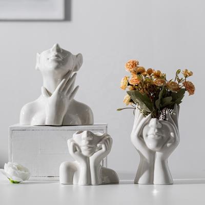 China Modern Modern Ceramic Human Flower VASE With Faces Succulent Pot For Home Planter Home Garden Decoration Glazed for sale