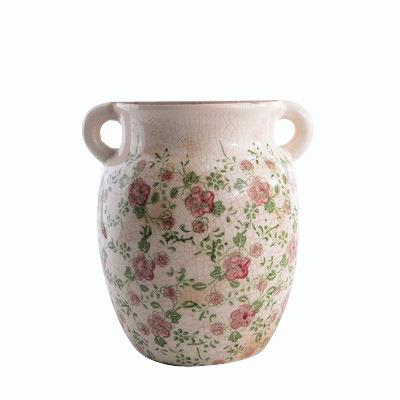 China Classic pottery modern ceramic chandelier retro slotted ice pot flower pay attention to binaural safflower to make old items of ice slotted vase flower for sale