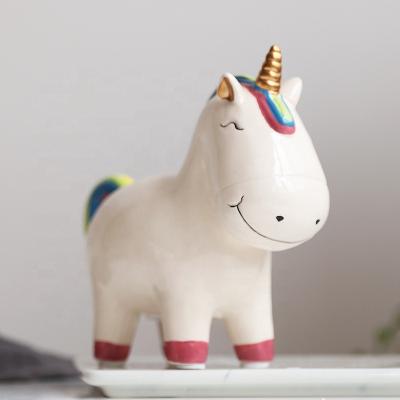 China Custom Modern Unicorn Money Saving Box Ceramic Kids Gift Money Bank for sale