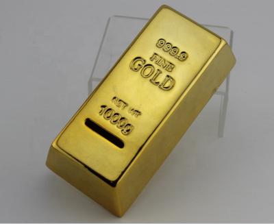 China Modern Novelty Gold Bullion Goldbrick Gold Bar Coin Banker Ceramic Gold Money Box for sale