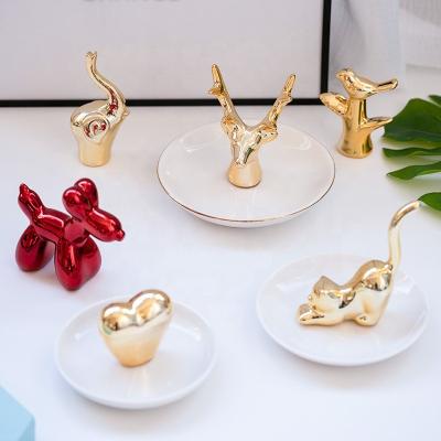 China Modern White Animal Ceramic Ring Jewelry Holder Dish for sale