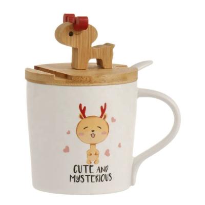 China Creative Cartoon Elk Phone Holder Viable Ceramic Mug Coffee Mug With Lid With Spoon With Phone Holder Hot Chocolate Mugs for sale