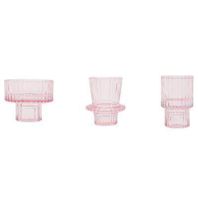 China Custom Glass Home Line Tealight Candle Home Decoration Vertical Stripes Candle Jar 6.5*5.2cm Bar Restaurant Decoration Vertical Stripe Jar for sale