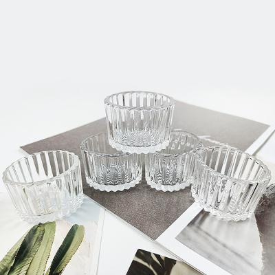 China Wholesale Trendy Modern Band Ribbed Pleated Wedding Clear Custom Tea Restaurant Votive Light Glass Candle Holder Container Ships Drop for sale