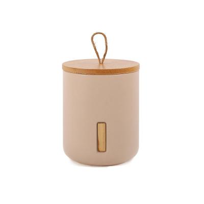 China Wholesale Home Decor Custom Supplies Luxury Ceramic Candle Vessel Empty Candle Container Engraved Eco Friendly Candle Jar With Wooden Lid for sale