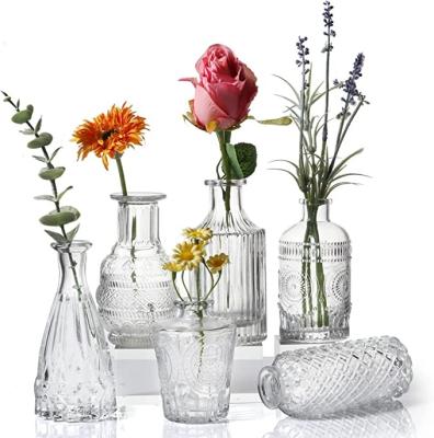 China Art Deco Wholesale Factory Supplies Cheap Tall Cylinder Round Nordic Wedding Decor 10 Design Flower Bottle Glass Clear Home Vase Set for sale