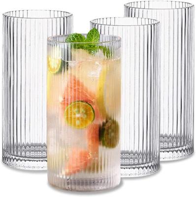 China High-End Viable Glass Water Mug Whiskey Wine Mug Juice Accessory Pattern Stripe Glass Tumbler for sale