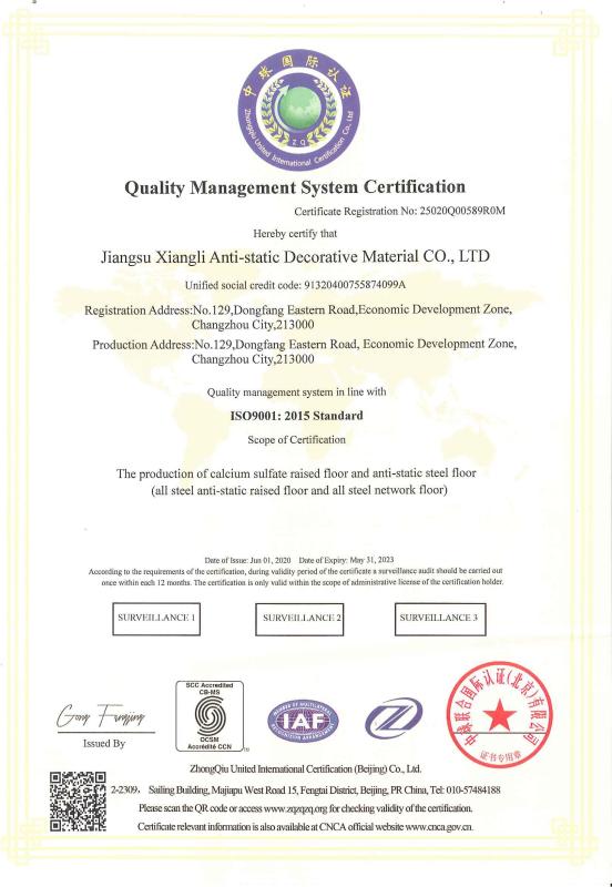 ISO9001 - Xiangli Anti-Static Decorative Material Co., Ltd. (jiangsu)